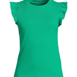 Baumwollripp-Top mit Volants für Damen