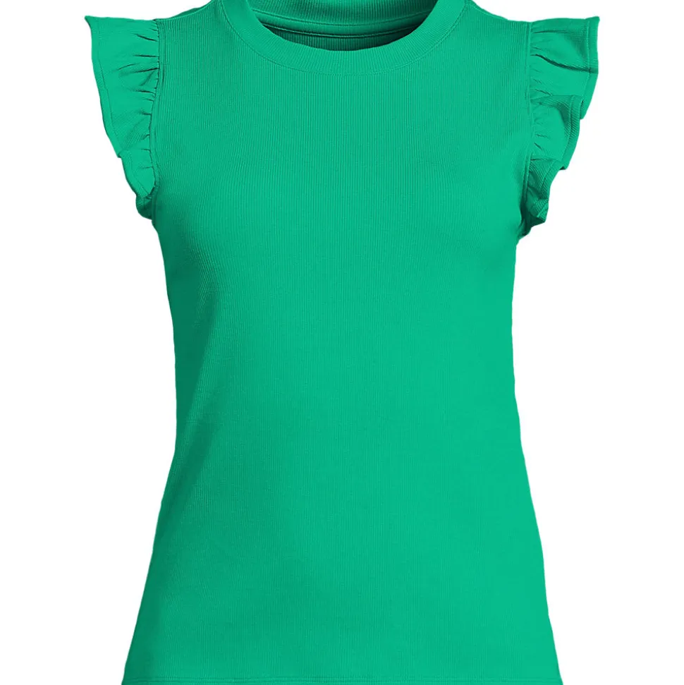 Baumwollripp-Top mit Volants für Damen