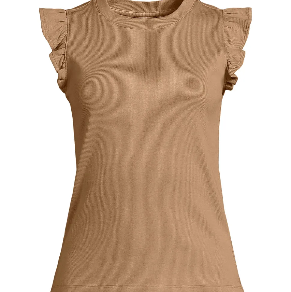 Baumwollripp-Top mit Volants für Damen