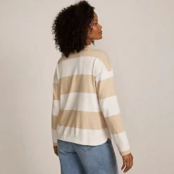 Baumwollshirt Maritim Gestreift mit langen Ärmeln für Damen
