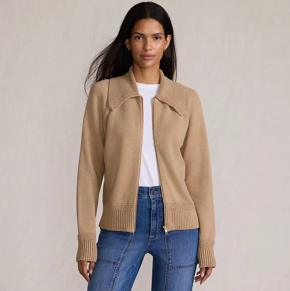 Baumwoll-Zippercardigan mit großem Kragen DRIFTER für Damen