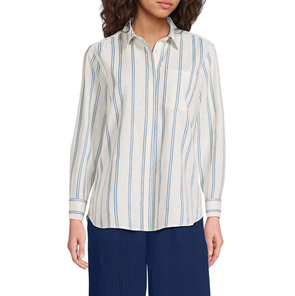 Bedruckte Soft Ease Hemdbluse im Leinenmix für Damen