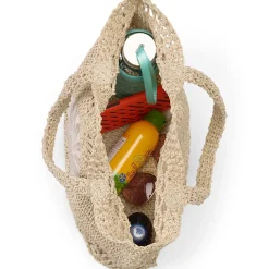 Bestickte offene Strohtasche