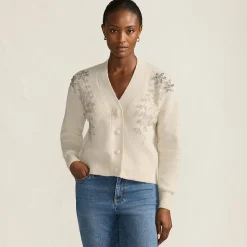 Bestickter Cardigan mit V-Ausschnitt für Damen