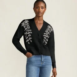 Bestickter Cardigan mit V-Ausschnitt für Damen