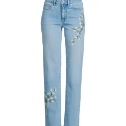 Bestickte Soft Denim Relaxte Straight Fit Jeans Mid Waist für Damen
