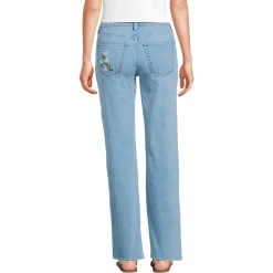 Bestickte Soft Denim Relaxte Straight Fit Jeans Mid Waist für Damen