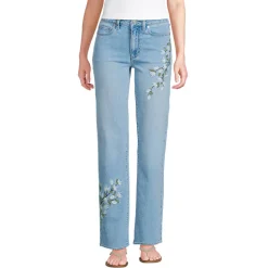 Bestickte Soft Denim Relaxte Straight Fit Jeans Mid Waist für Damen