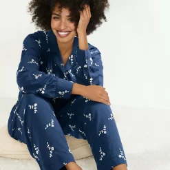 Besticktes Pyjama Set aus Baumwoll-Jersey für Damen