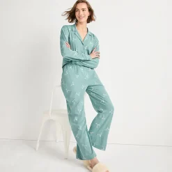Besticktes Pyjama Set aus Baumwoll-Jersey für Damen