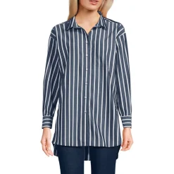 Bügelfreie, lange Baumwoll-Hemdbluse für Damen