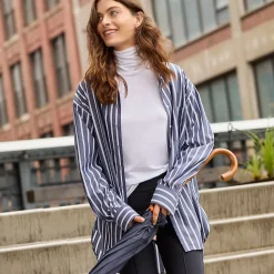Bügelfreie, lange Baumwoll-Hemdbluse für Damen
