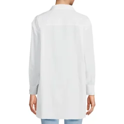 Bügelfreie, lange Baumwoll-Hemdbluse für Damen