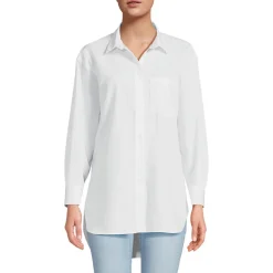 Bügelfreie, lange Baumwoll-Hemdbluse für Damen