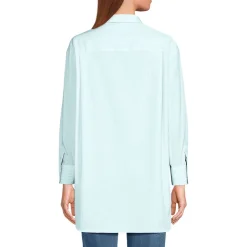 Bügelfreie, lange Baumwoll-Hemdbluse für Damen