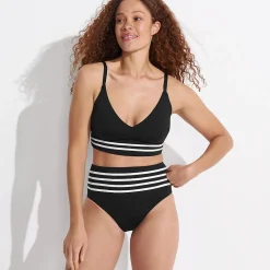 Bikinihose mit Paspelierung, High Waist, hoher Beinausschnitt für Damen