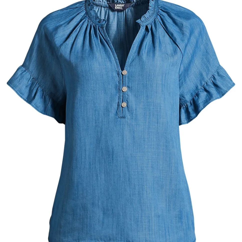 Bluse aus TENCEL mit Rüschenkragen für Damen