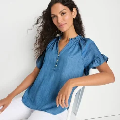 Bluse aus TENCEL mit Rüschenkragen für Damen