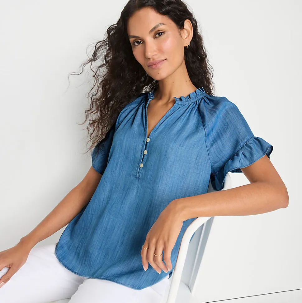 Bluse aus TENCEL mit Rüschenkragen für Damen