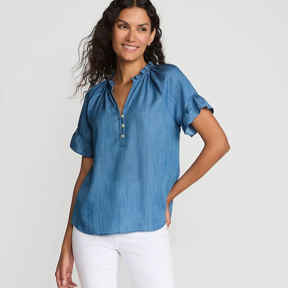 Bluse aus TENCEL mit Rüschenkragen für Damen