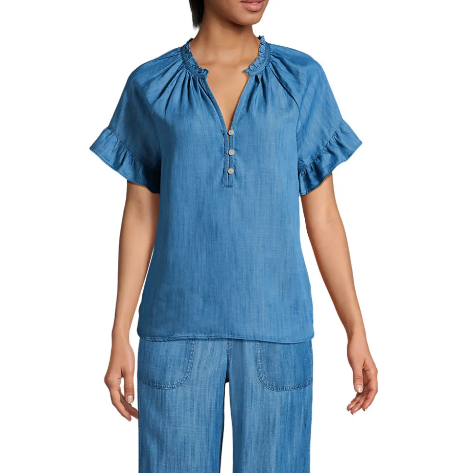 Bluse aus TENCEL mit Rüschenkragen für Damen