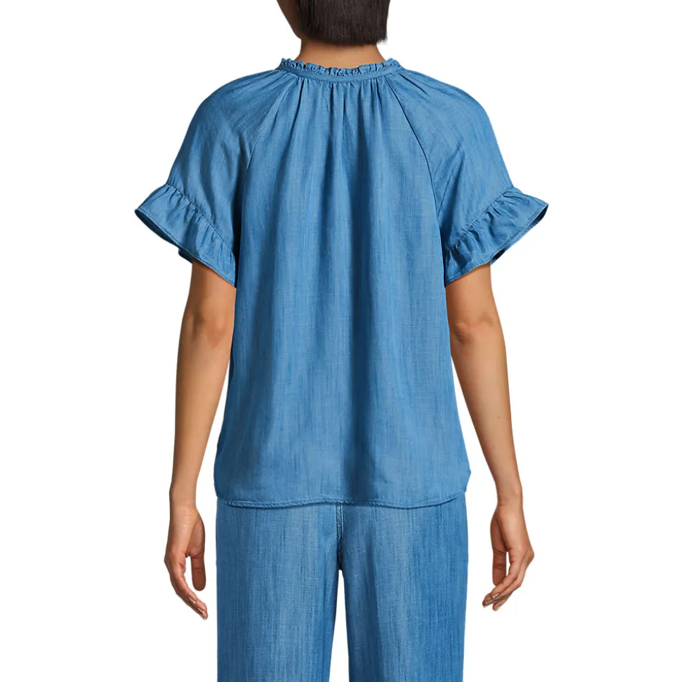 Bluse aus TENCEL mit Rüschenkragen für Damen