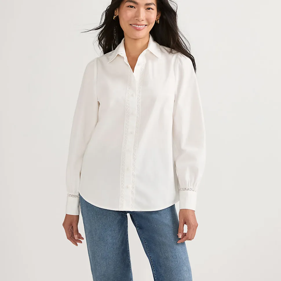Bluse mit Häkelborte aus Baumwolle für Damen