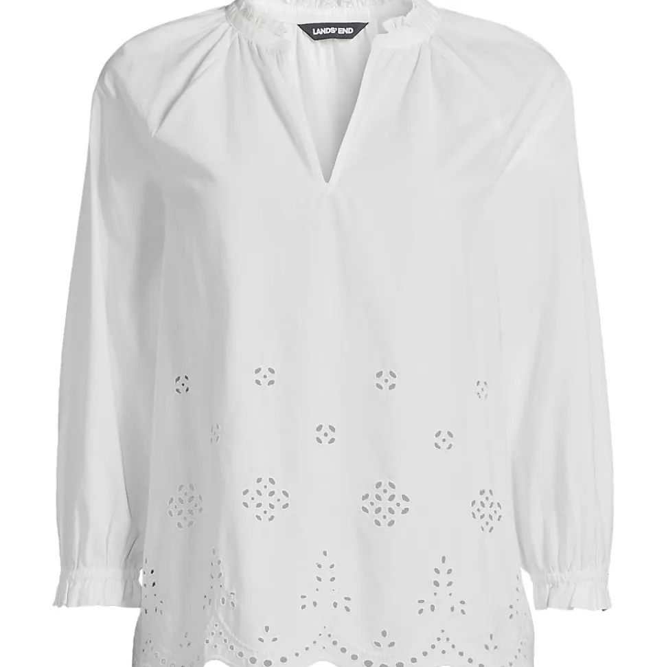 Bluse mit Lochmuster und geschlitztem Ausschnitt für Damen in Plus-Größe