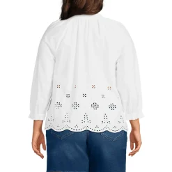 Bluse mit Lochmuster und geschlitztem Ausschnitt für Damen in Plus-Größe