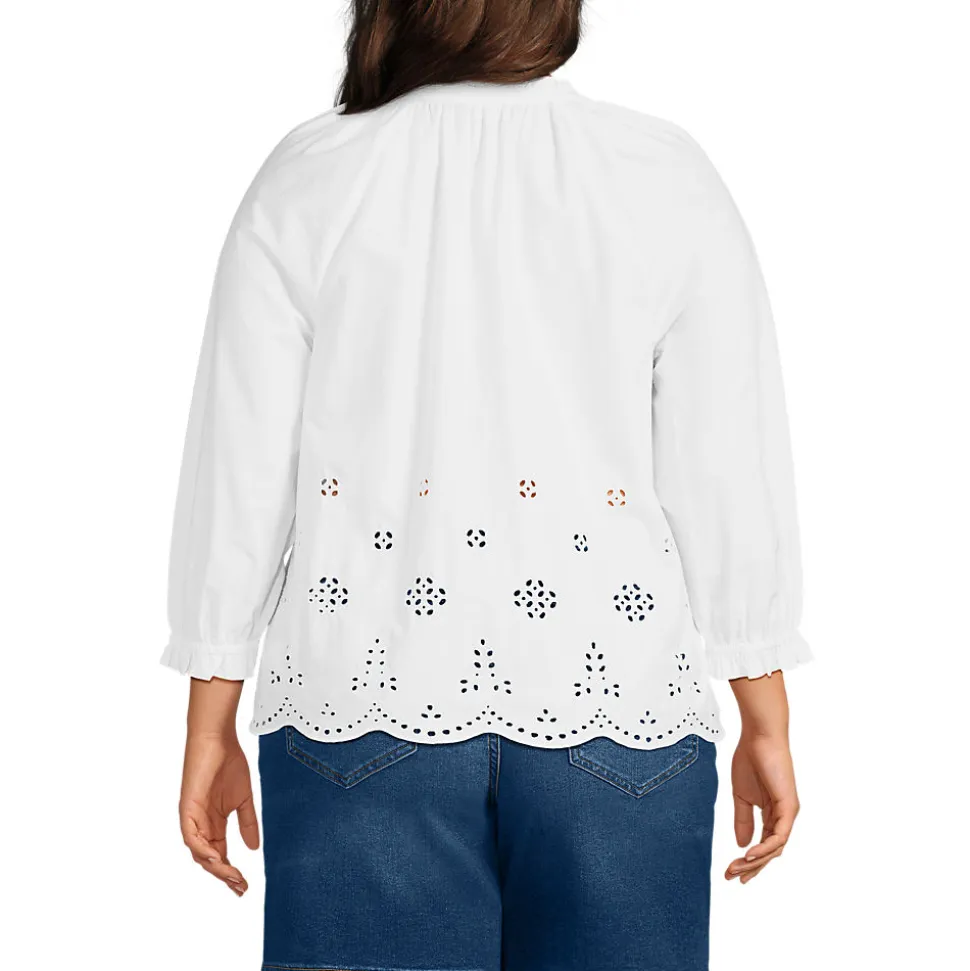 Bluse mit Lochmuster und geschlitztem Ausschnitt für Damen in Plus-Größe