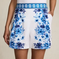 Bundfalten-Shorts aus Baumwoll-Popeline für Damen
