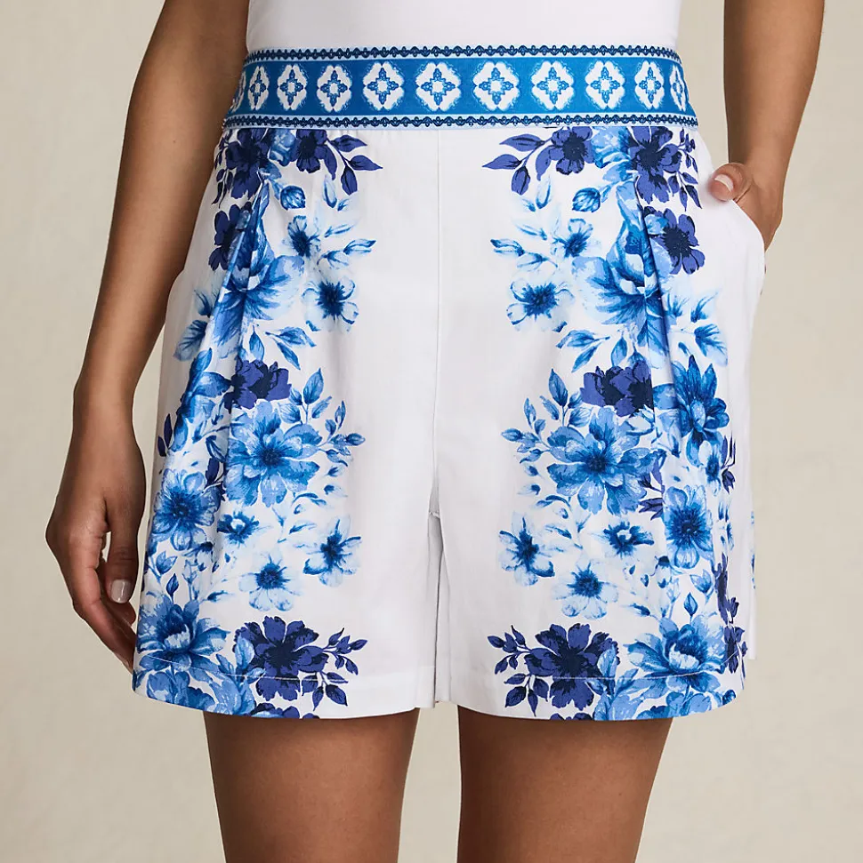 Bundfalten-Shorts aus Baumwoll-Popeline für Damen