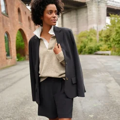 Bundfalten-Shorts aus Crêpe 18 cm für Damen