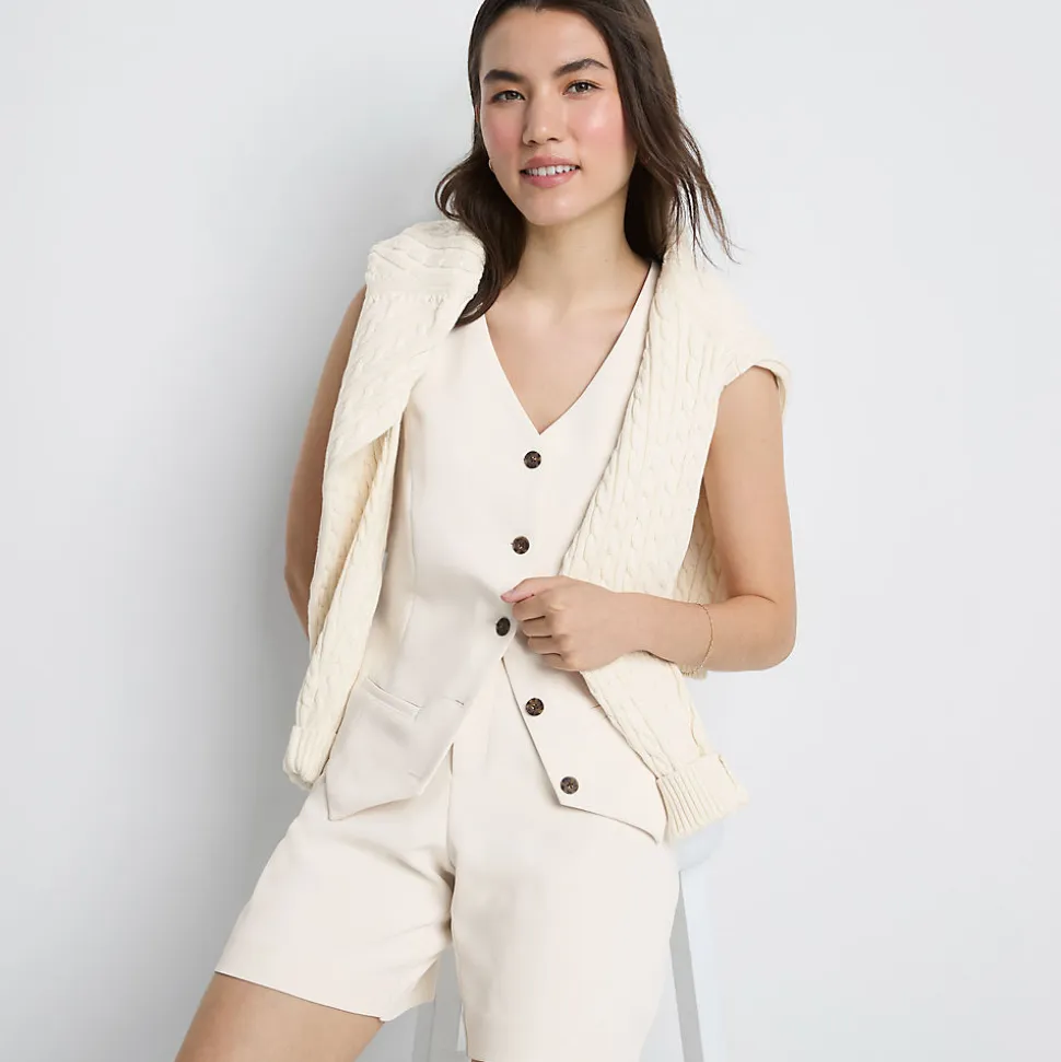 Bundfalten-Shorts aus Crêpe 18 cm für Damen