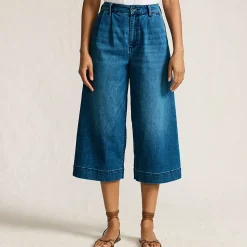 Culotte-Jeans mit Bundfalten Mid Waist für Damen