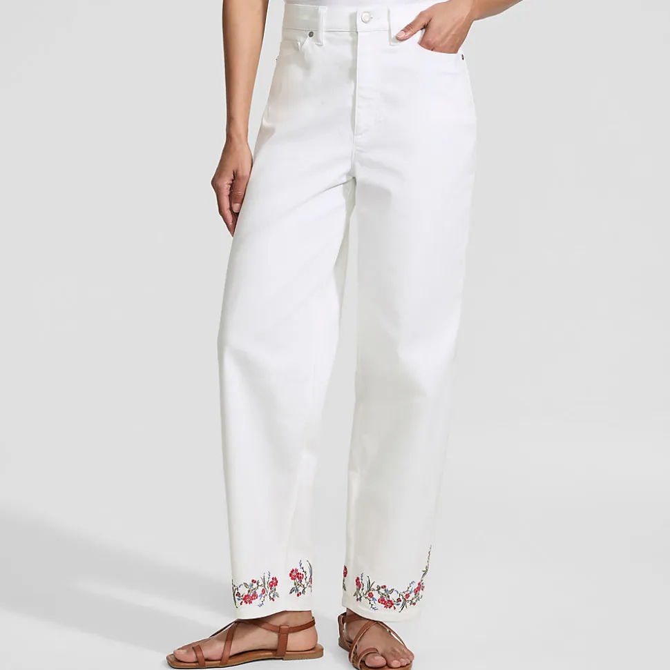 Farbige knöchellange High Waist Barrel-Jeans