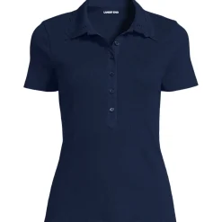 Feinripp-Poloshirt mit Lochmusterkragen