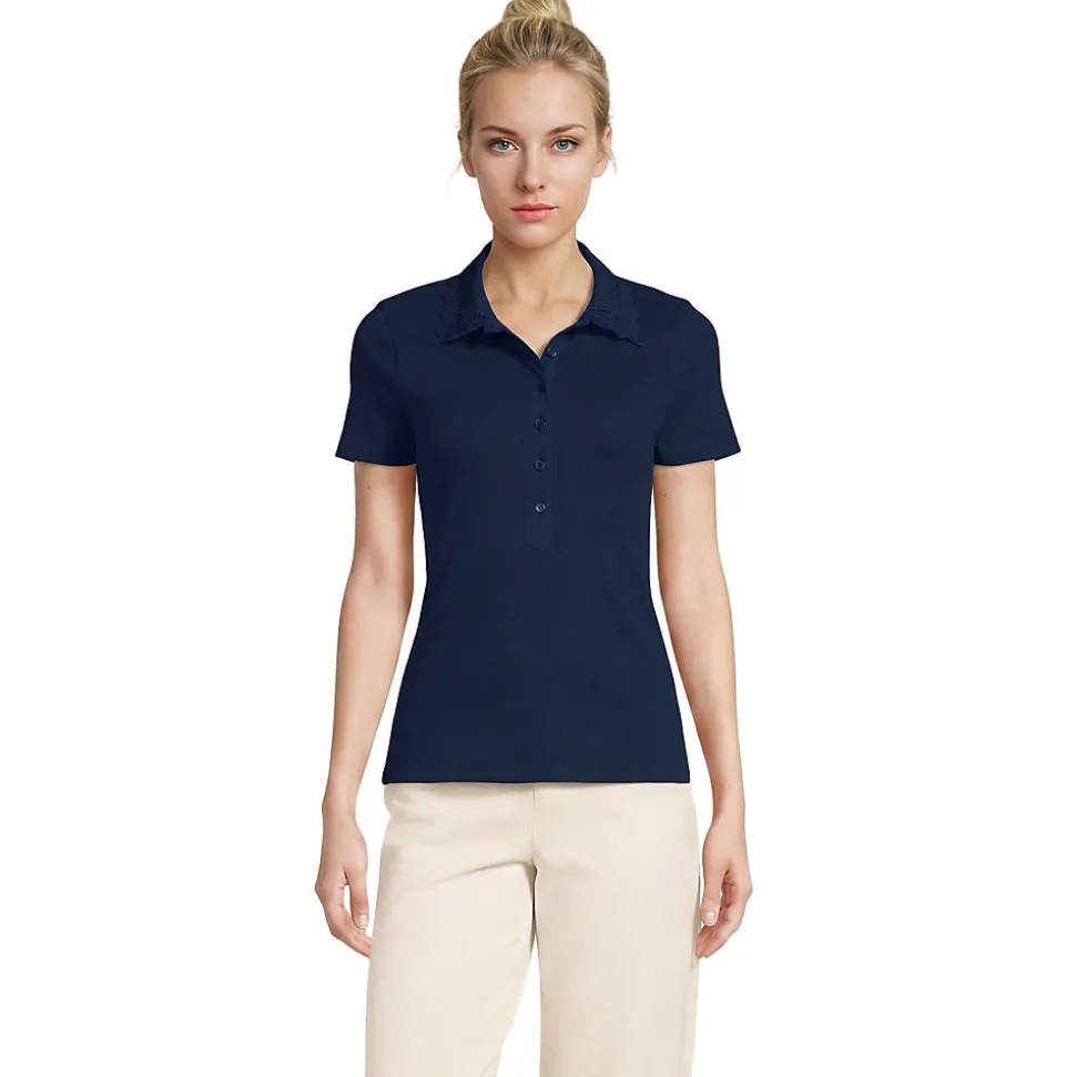 Feinripp-Poloshirt mit Lochmusterkragen