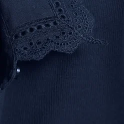 Feinripp-Poloshirt mit Lochmusterkragen