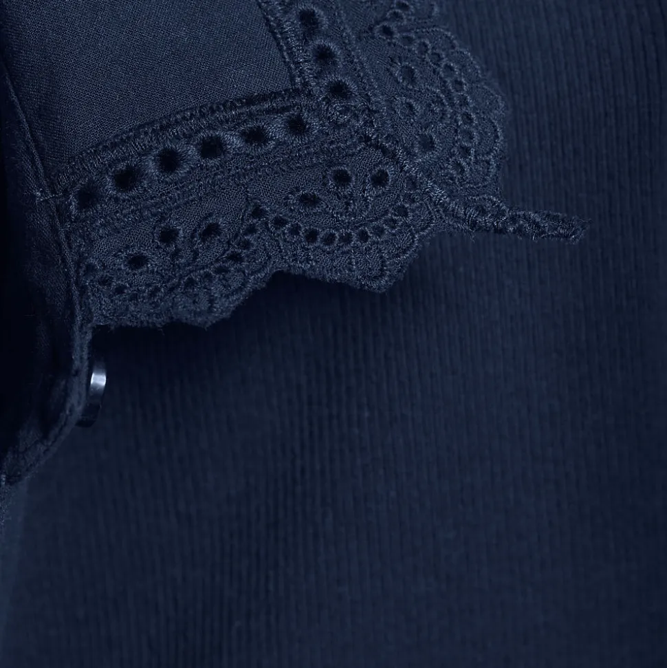 Feinripp-Poloshirt mit Lochmusterkragen