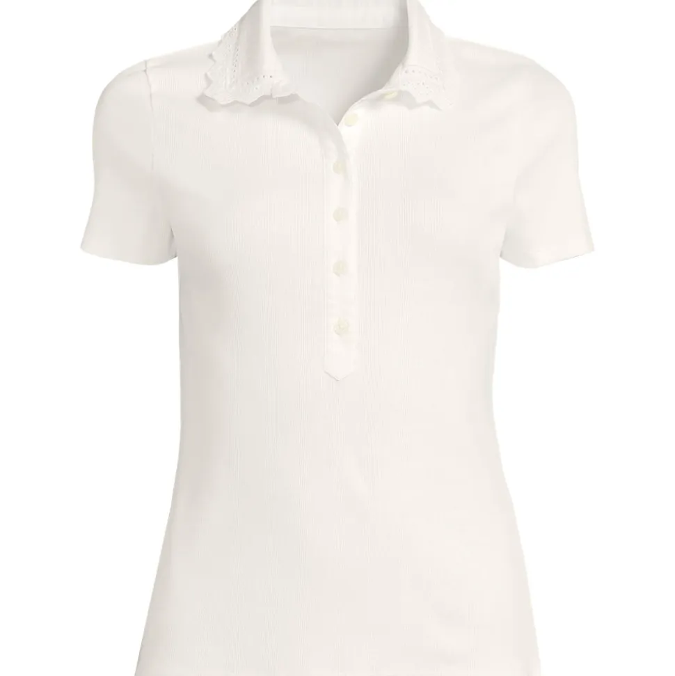 Feinripp-Poloshirt mit Lochmusterkragen