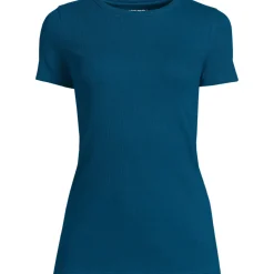 Feinripp-Shirt mit Rundhalsausschnitt und kurzen Ärmeln für Damen