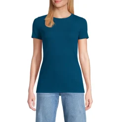 Feinripp-Shirt mit Rundhalsausschnitt und kurzen Ärmeln für Damen
