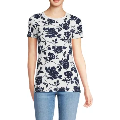 Feinripp-Shirt mit Rundhalsausschnitt und kurzen Ärmeln für Damen