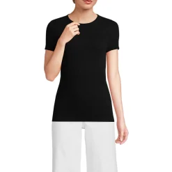 Feinripp-Shirt mit Rundhalsausschnitt und kurzen Ärmeln für Damen