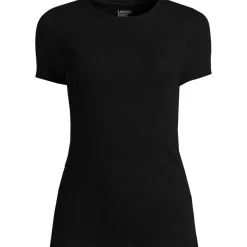Feinripp-Shirt mit Rundhalsausschnitt und kurzen Ärmeln für Damen