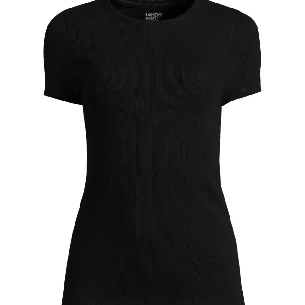 Feinripp-Shirt mit Rundhalsausschnitt und kurzen Ärmeln für Damen