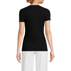 Feinripp-Shirt mit Rundhalsausschnitt und kurzen Ärmeln für Damen