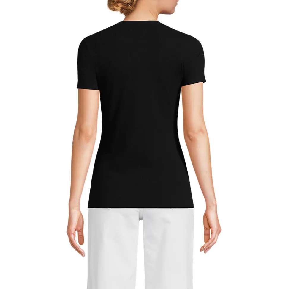 Feinripp-Shirt mit Rundhalsausschnitt und kurzen Ärmeln für Damen