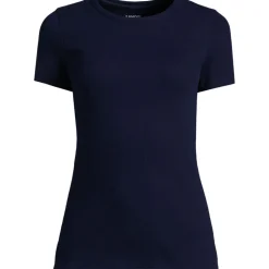 Feinripp-Shirt mit Rundhalsausschnitt und kurzen Ärmeln für Damen